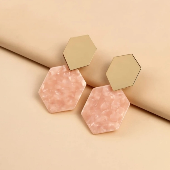 Summer Light Coral Acrylic Geometric Drop Earrings - Picture 3 of 6